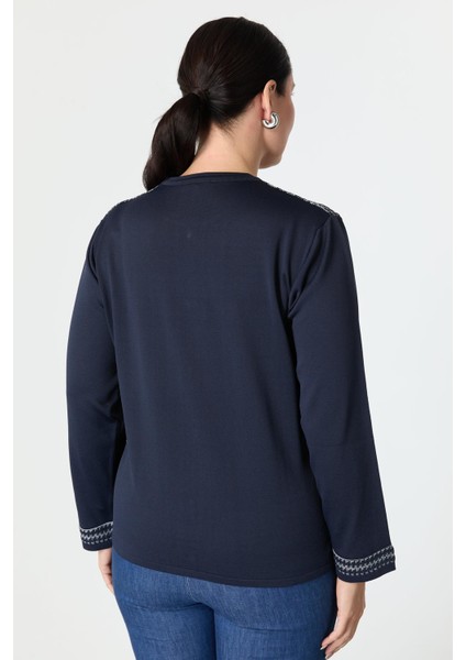 Büyük Beden Kazayağı Desenli Triko Hırka-Lacı