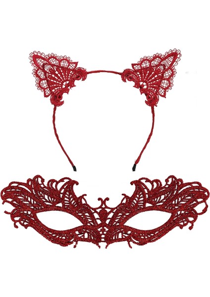 Şık Kırmızı Dantel Maske ve Taç Seti 5 No – Maskeli Balo &amp; Özel Etkinlikler fiyatları