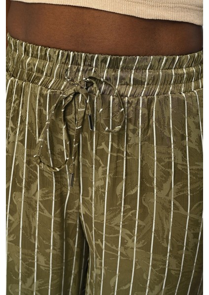 Kadın Beli Lastikli Bol Paça Çizgili Desenli Haki Renk Pantolon fiyatları