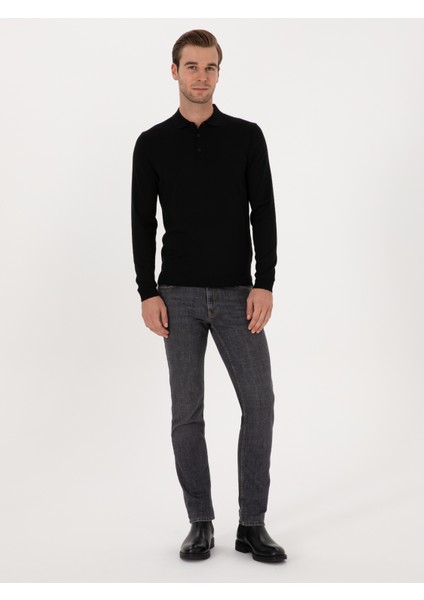 Erkek Siyah Slim Fit Yün Karışımlı Polo Yaka Basic Triko Kazak 50315267-VR046 fırsatları