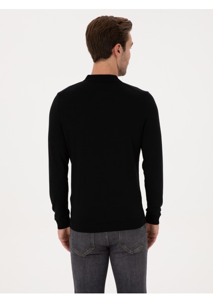 Erkek Siyah Slim Fit Yün Karışımlı Polo Yaka Basic Triko Kazak 50315267-VR046 indirimleri