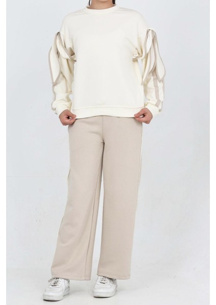 Kız Çocuk Kol Aksesuarlı Geniş Paçalı Alt- Üst Takım 12320 modelleri