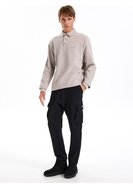 Polo Yaka Düz Koyu Bej Erkek Sweatshırt J5WM-SWT7223 fiyatları