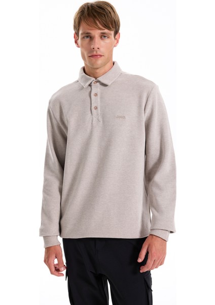 Polo Yaka Düz Koyu Bej Erkek Sweatshırt J5WM-SWT7223 modelleri
