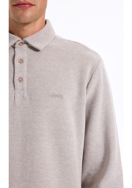 Polo Yaka Düz Koyu Bej Erkek Sweatshırt J5WM-SWT7223 fırsatları