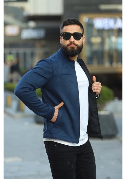 Premium Örme Triko Kol Dik Yaka Süet Ceket
