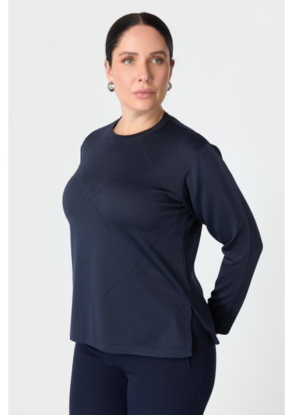 Büyük Beden Yuvarlak Yaka Triko Kazak-Lacı fırsatları