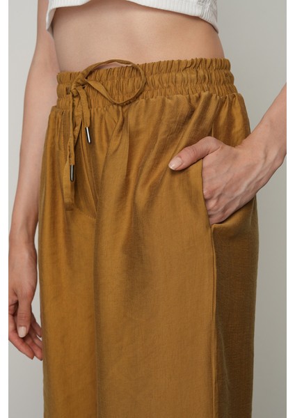 Kadın Düz Renk Beli Lastikli Bol Paça Pantolon modelleri