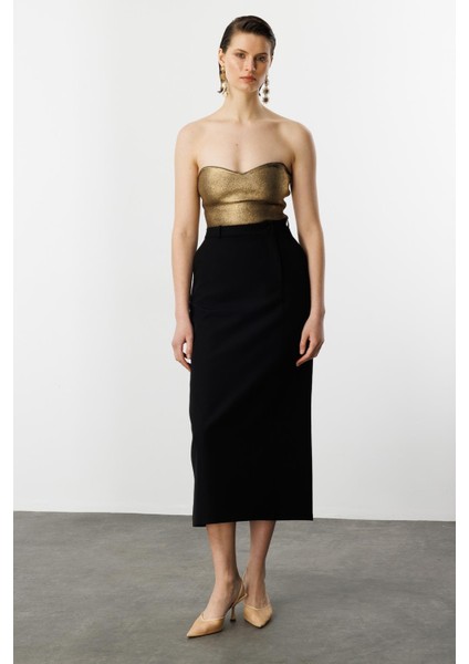 Yandan Yırtmaçlı Hürrem Etek-Siyah