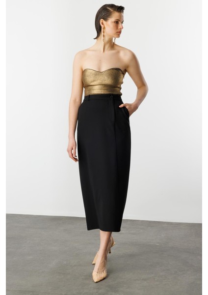 Yandan Yırtmaçlı Hürrem Etek-Siyah
