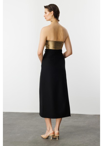 Yandan Yırtmaçlı Hürrem Etek-Siyah
