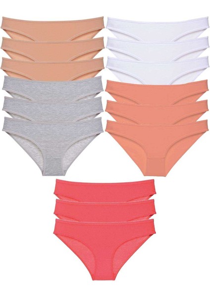 15 Adet Süper Eko Set Likralı Kadın Slip Külot Ten Gri Beyaz Pudra Fuşya