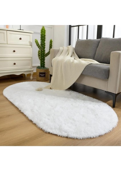 Beyaz Oval Post Halı Peluş Yumuşak Kaymaz Dot Taban Antibakteriyel Makinada Yıkanabilir Yolluk fiyatları
