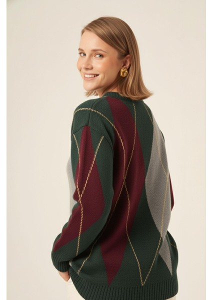 Kadın Baklava Desenli Kazak Zümrüt 25094 fiyatları