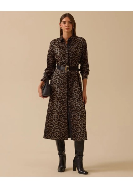 10008 Önden ve Yandan Düğmeli Leopar Tunik 10002521310008