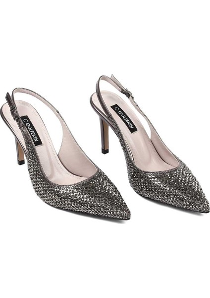 Kadın Platin Taşlı İnce Topuklu Abiye Ayakkabı