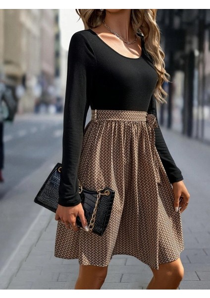 Kadın Uzun Kollu Yuvarlak Yaka Üst Viskon Alt Süprem Midi Elbise fiyatları