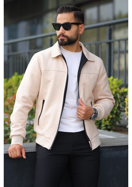Erkek Polo Yakalı Mevsimlik Astarlı Süet Ceket