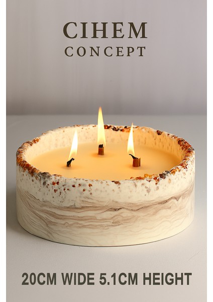 Dev Boy Özel Tasarım 3 Fitilli Doğal Mum Kasesi - Siyah Mermer Efektli fiyatları