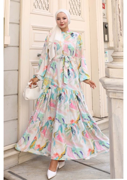 Kadın Bdart Düğmeli ve Kuşak Detaylı Bisiklet Yaka Maxi Elbise Gök Mavisi fırsatları