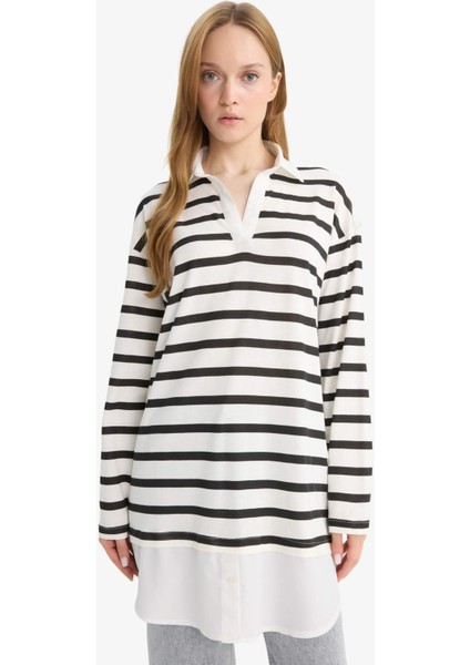 Regular Fit Polo Yaka Çizgili Uzun Kollu Tunik modelleri