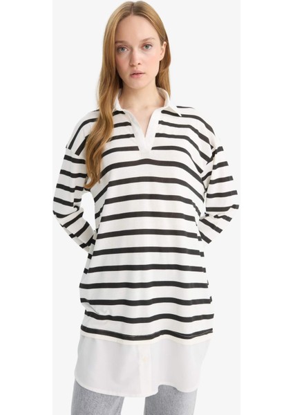Regular Fit Polo Yaka Çizgili Uzun Kollu Tunik fırsatları