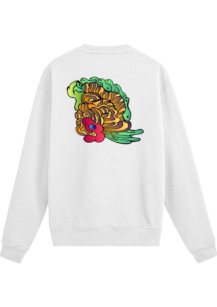 Sırt Baskılı Karikatür Balık Tasarımlı Sweatshirt