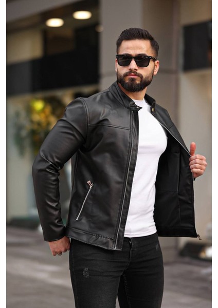 Erkek Premium Kolları ve Cepleri Fermuar Detaylı Yakası Çıtçıtlı Mevsimlik Deri Ceket modelleri