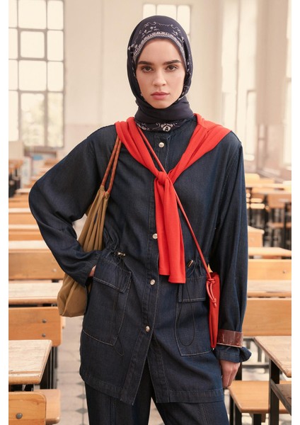 Gwen Tensel Denim Ceket Koyu Mavi