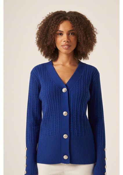 Kadın Saç Örgü Hırka Saks Mavi 25237