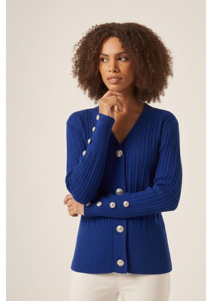 Kadın Saç Örgü Hırka Saks Mavi 25237 modelleri