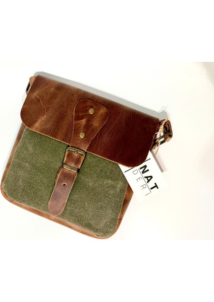 Natderi Hakiki Deri Kanvas Omuz Çantası | Ayarlanabilir Askılı, Fermuarlı Arka Cepli, 20X21 cm indirimleri