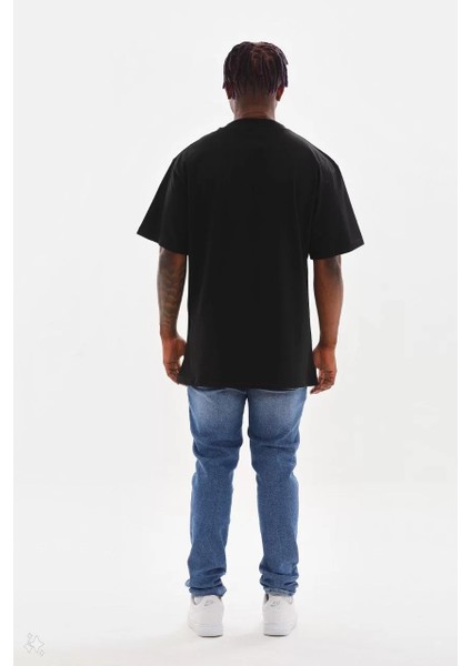 Unisex Kuşgözü Detaylı Baskılı Oversize T-Shirt - Siyah fiyatları