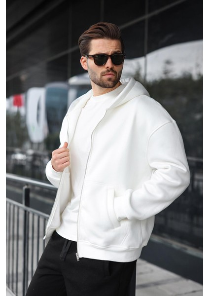 Ekru Fermuarlı Kapüşonlu Erkek Hırka E7174 modelleri