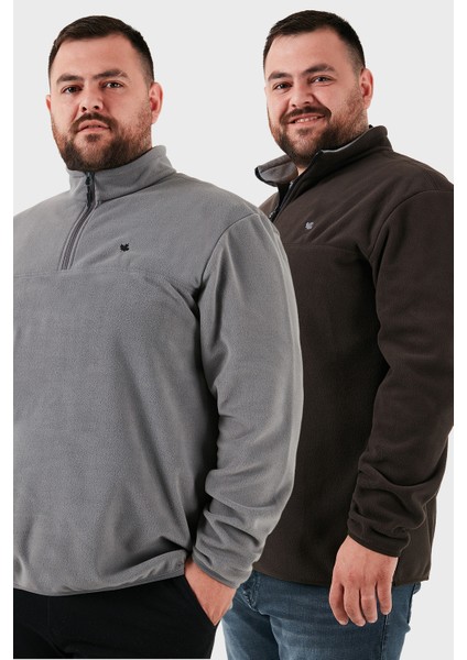 Regular Fit Anti-Pilling Büyük Beden Dik Yaka Kışlık Şardonlu 2'li Paket Polar Erkek Polar 5906001BS2