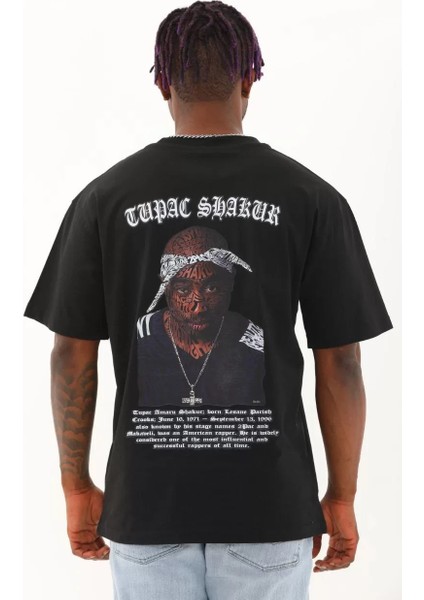 Unisex Oversize Baskılı Bisiklet Yaka T-Shirt - Siyah indirimleri