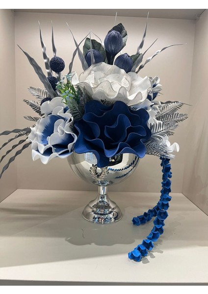 Yapay Çiçekli Gümüş Yuvarlak Vazo No:2