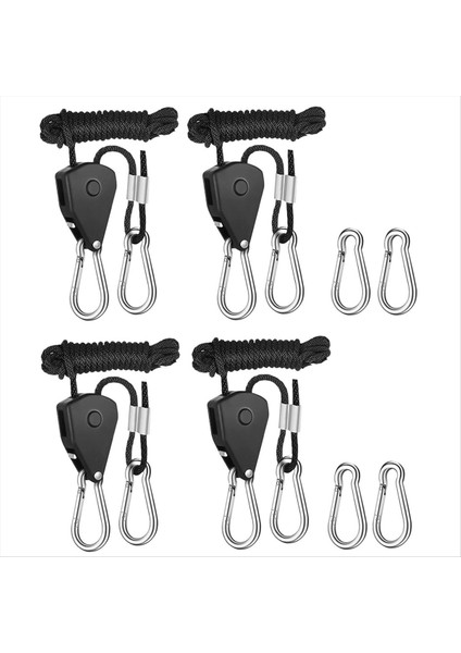 4 Cırcırlı Askı Paketi, Ayarlanabilir Halat Askı, Cırcır Halat, Çekme Çekme Kancası, Ayarlanabilir Halat Kancası, 2m, 1/8 Inç (Yurt Dışından)