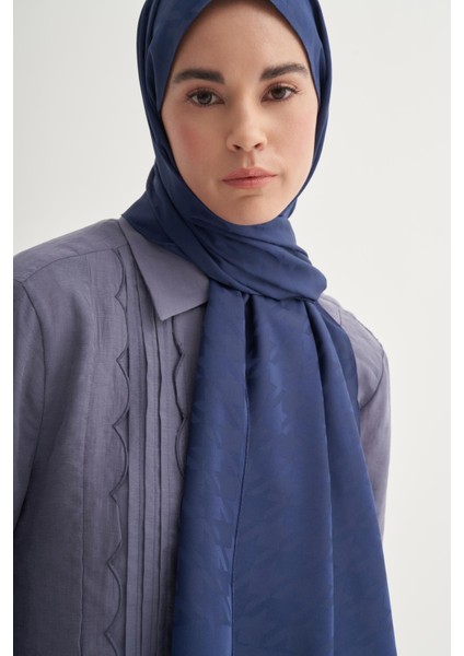Kazayağı Desen Pamuk Ipek Şal Lacivert indirimleri
