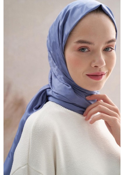 Kazayağı Desen Pamuk Ipek Şal Kot Mavi