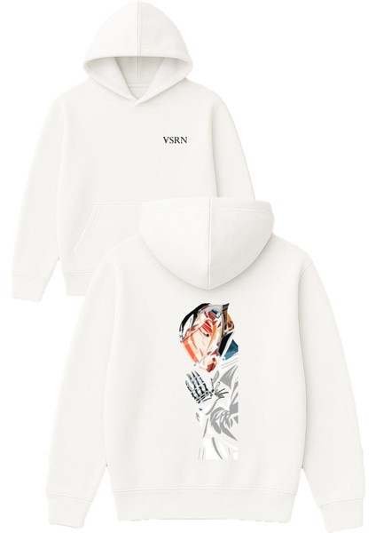 Motorcu Adam Tasarım Baskılı Oversize Beyaz Kapüşonlu Sweatshirt
