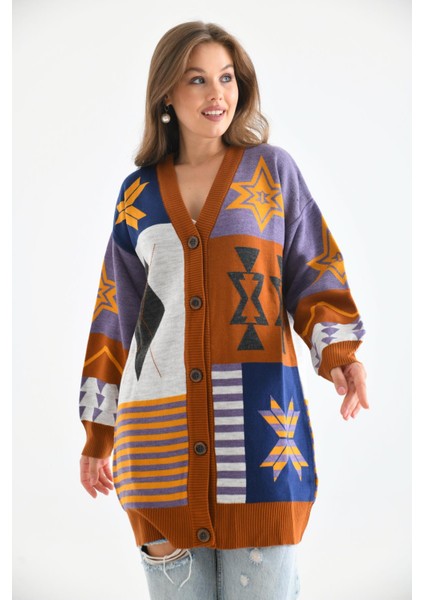 Women Ftz Women Kadın Etnik Desen Hırka Kiremit 21-6313 fırsatları