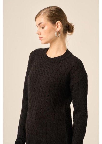 Kadın Saç Örgü Kazak Siyah 20882 modelleri