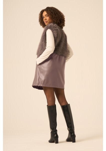 Bayan Pelüs Detay Deri Yelek Füme 31243