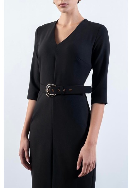 Salvucci V Yaka Önde Yırtmaç Kemerli Elbise Siyah fırsatları