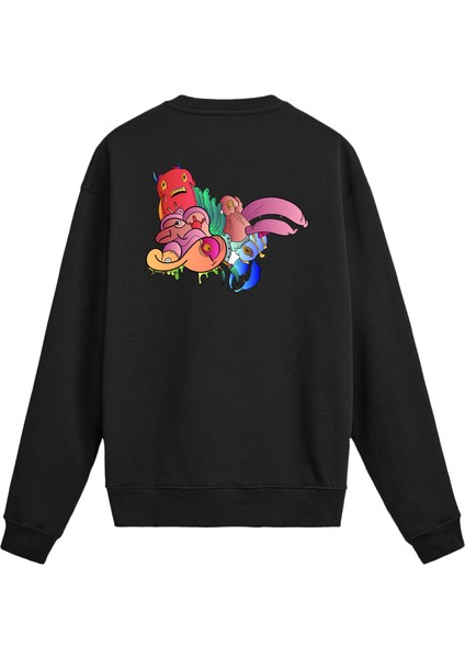Sırt Baskılı Renkli Karakterli Sweatshirt
