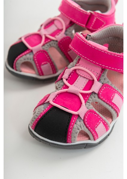 Unisex Çocuk Fuşya Deri Ortopedik Outdoor Çocuk Sandalet