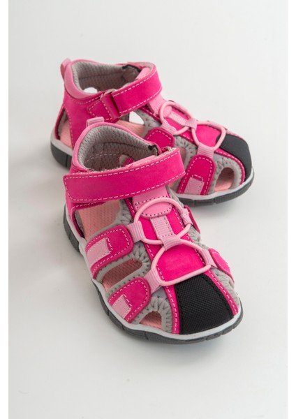 Unisex Çocuk Fuşya Deri Ortopedik Outdoor Çocuk Sandalet