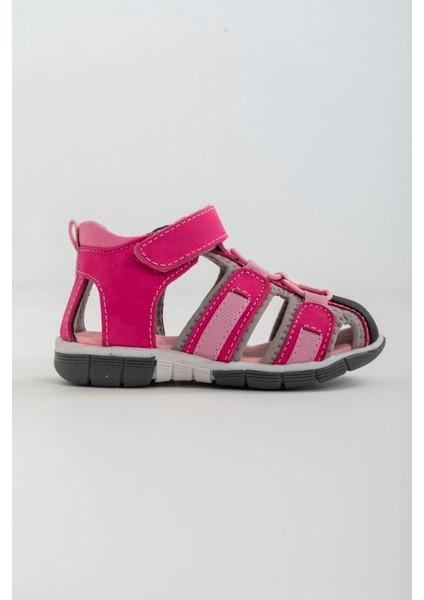 Unisex Çocuk Fuşya Deri Ortopedik Outdoor Çocuk Sandalet