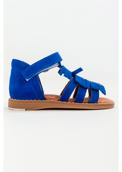 Kız Çocuk Saks Mavi Deri Ortopedik Destekli Çocuk Sandalet